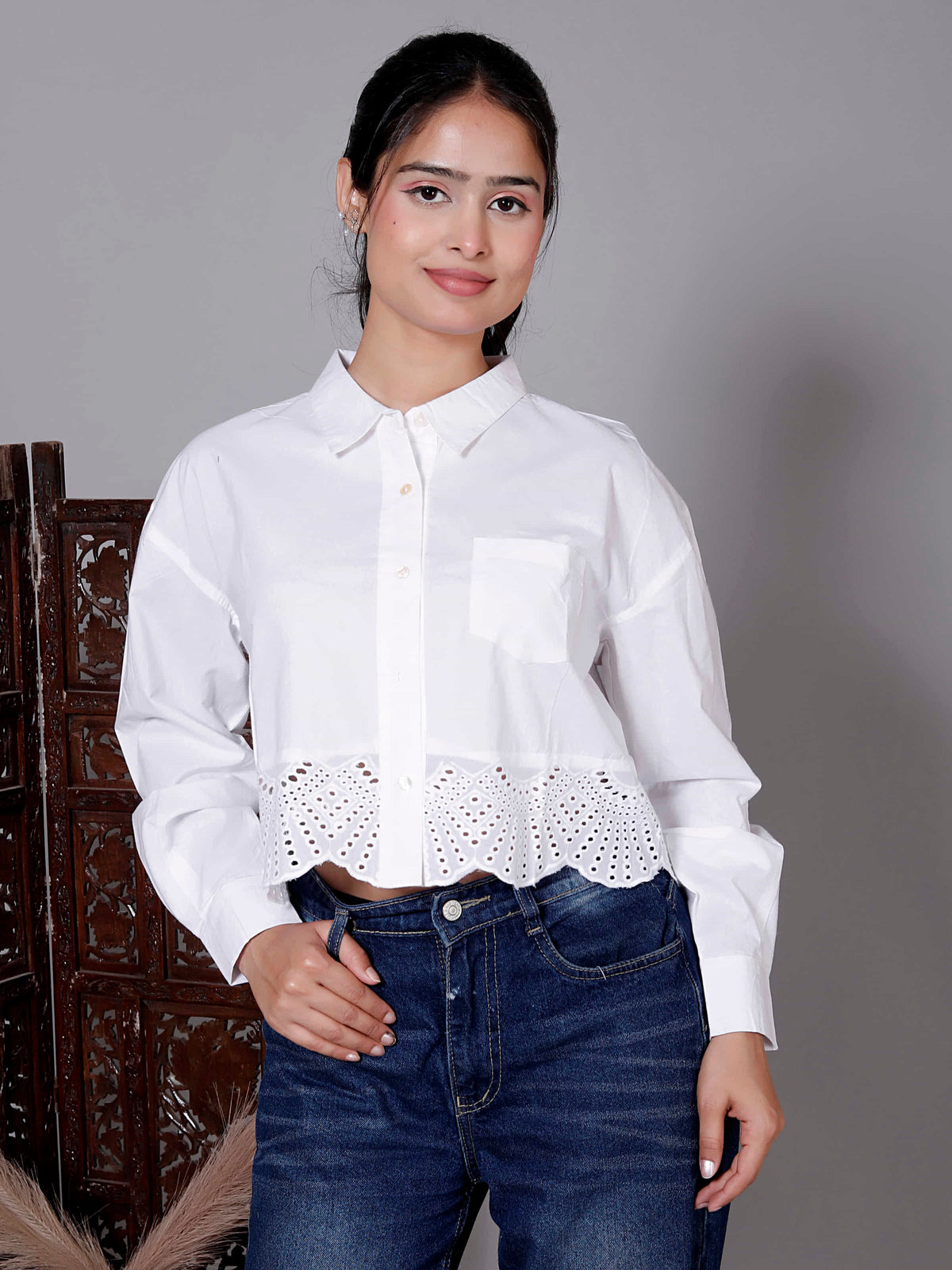 Laser Cut Collared Cotton Crop Top