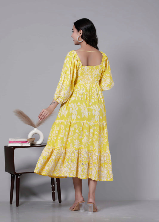 Yellow  Tiered Cotton Dress