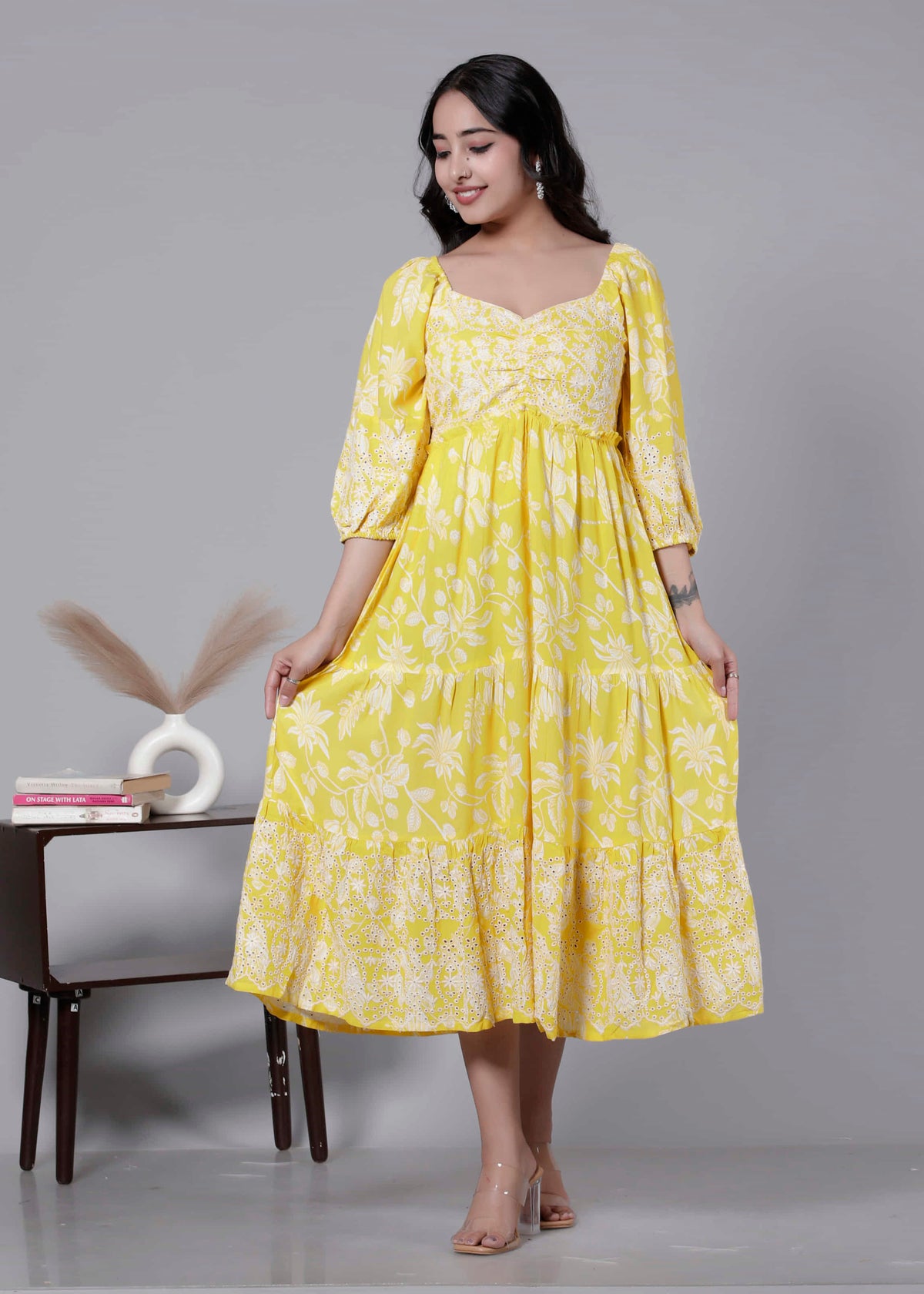 Yellow  Tiered Cotton Dress