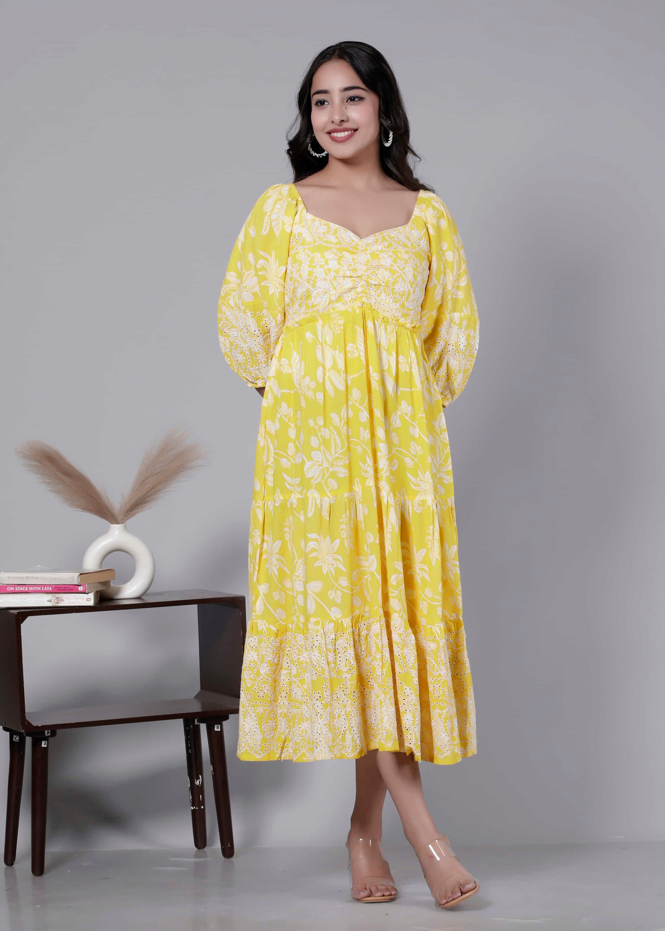 Yellow  Tiered Cotton Dress