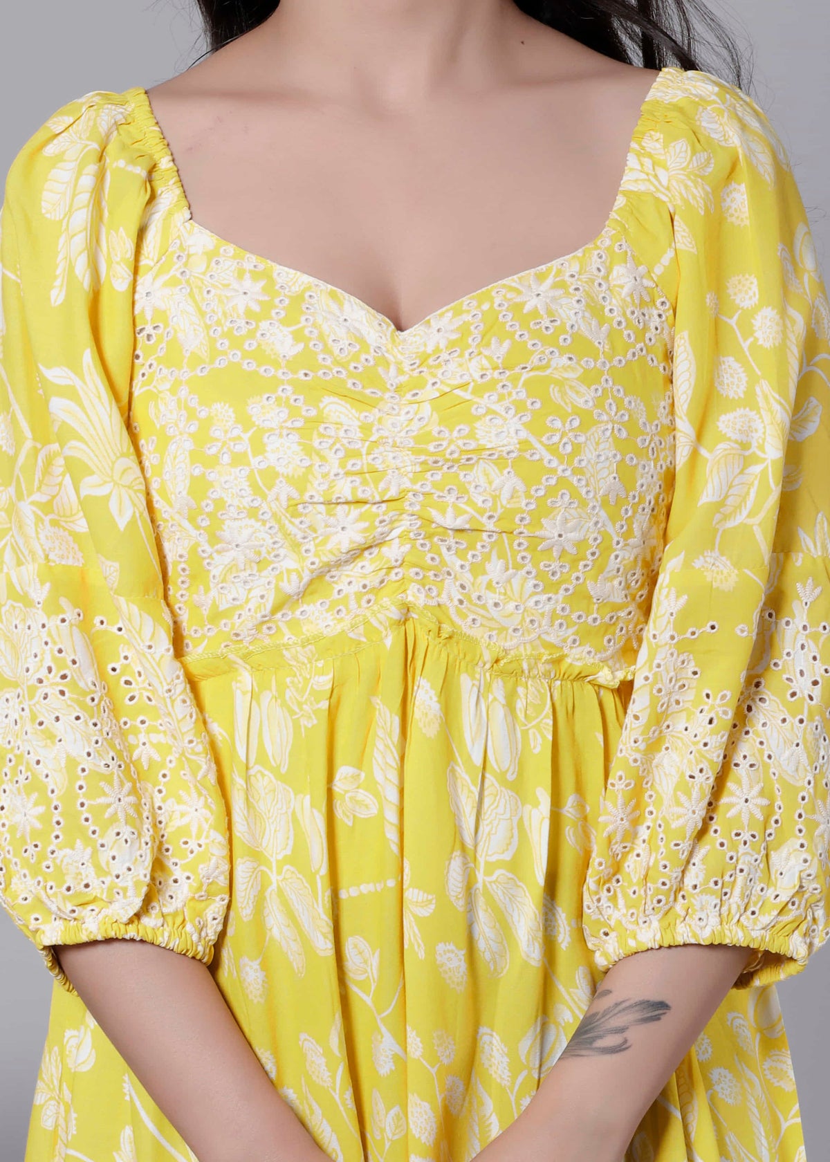 Yellow  Tiered Cotton Dress