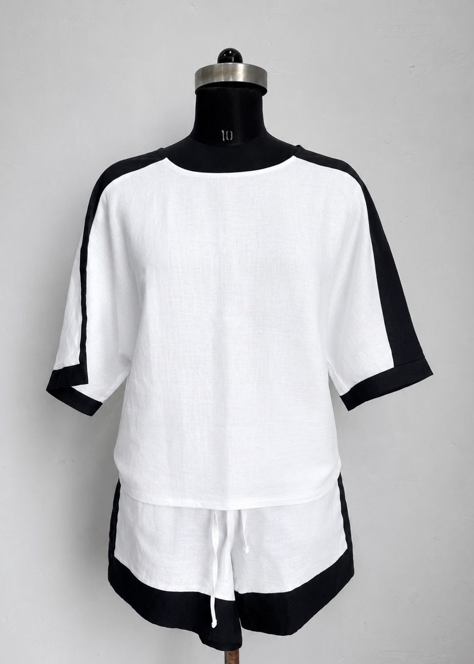White & Black Contrast Cotton Co-Ord Set