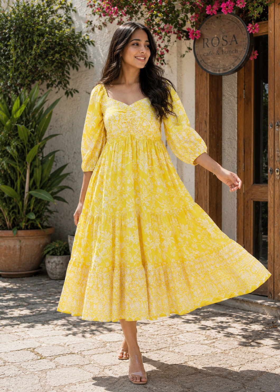 Yellow  Tiered Cotton Dress