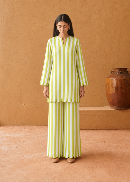 Vanya Lime Stripe Embroidered Cotton Co-ord Set