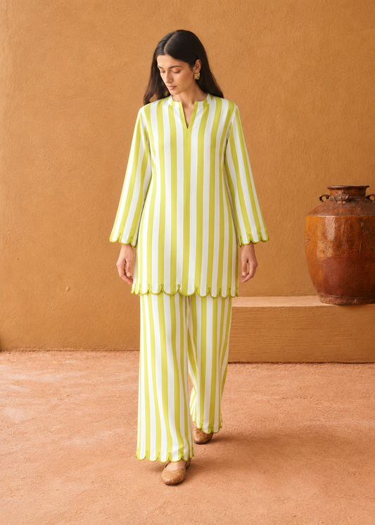 Vanya Lime Stripe Embroidered Cotton Co-ord Set