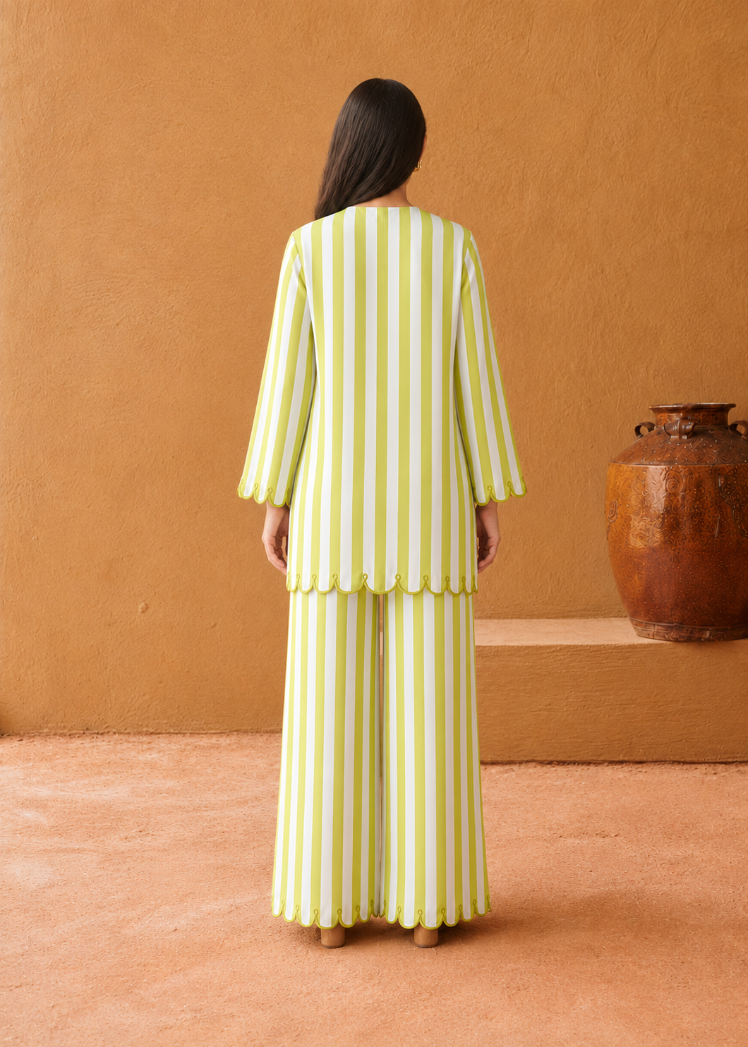 Vanya Lime Stripe Embroidered Cotton Co-ord Set