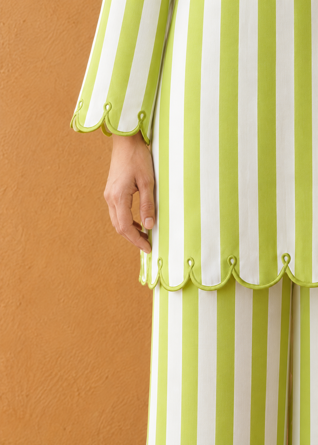 Vanya Lime Stripe Embroidered Cotton Co-ord Set