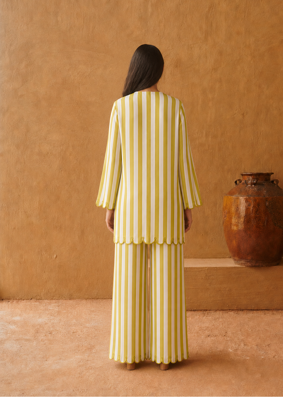 Vanya Lime Stripe Embroidered Cotton Co-ord Set