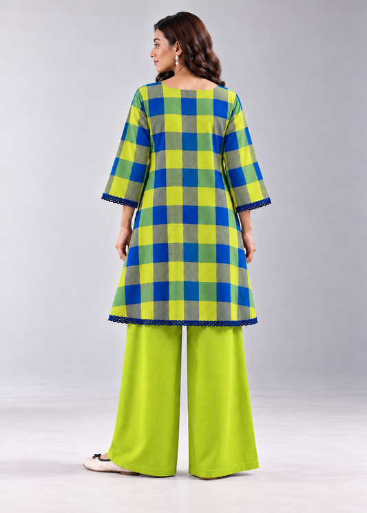 Lime Khana Check Wide-Leg Co-ord Set