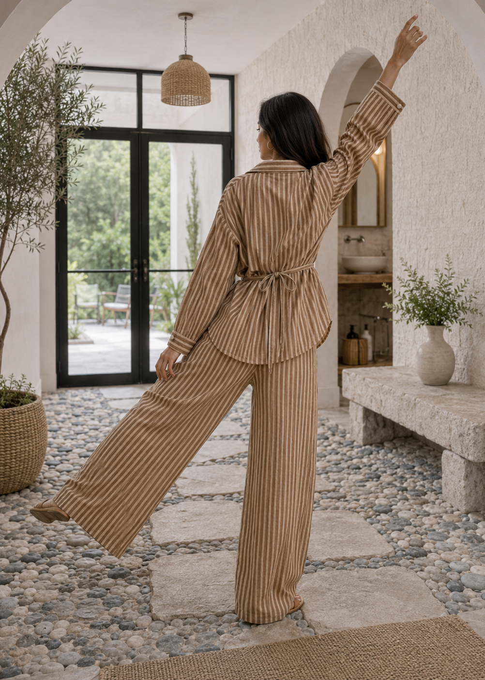 Mocha Sand Striped Co-ord Set