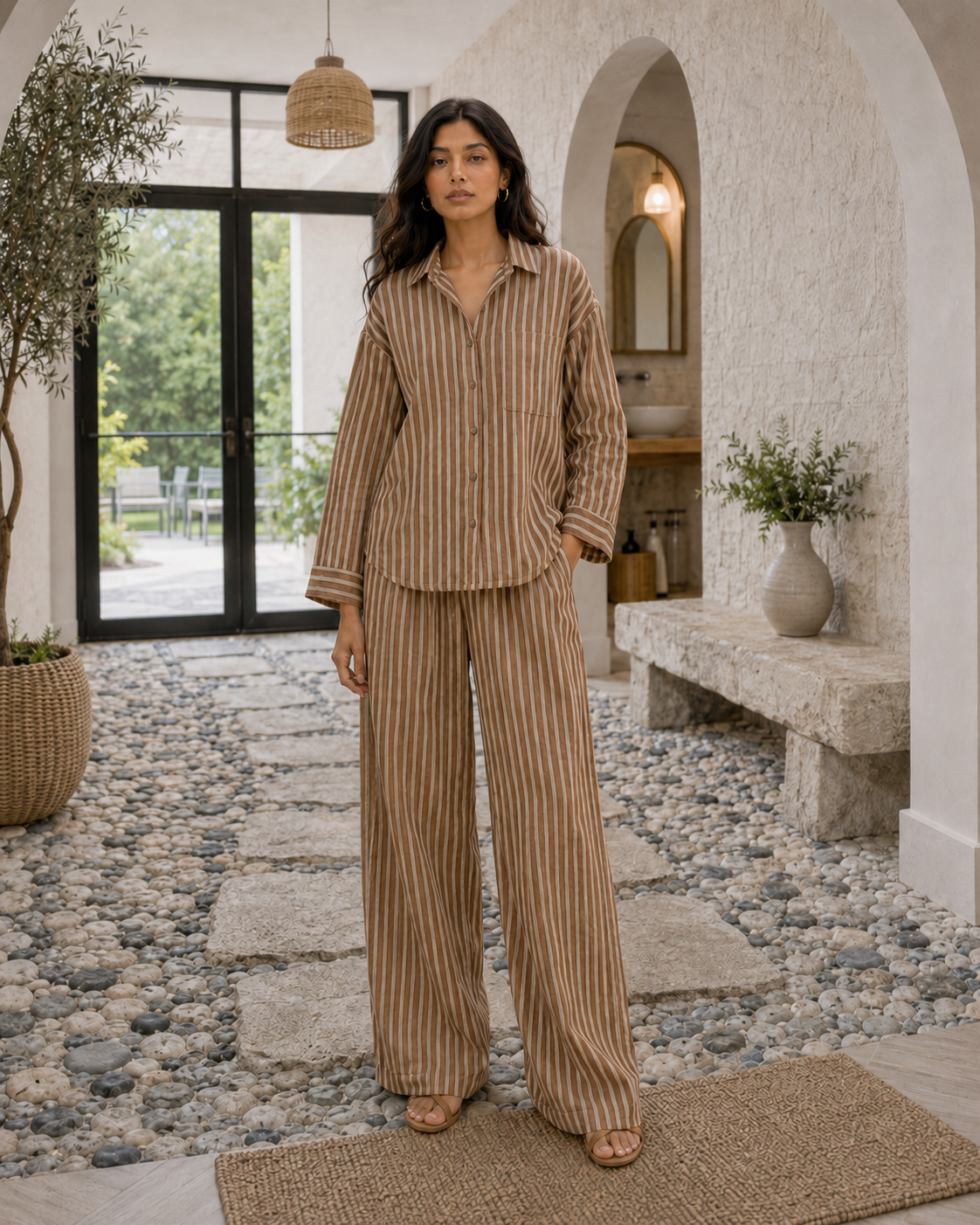 Mocha Sand Striped Co-ord Set