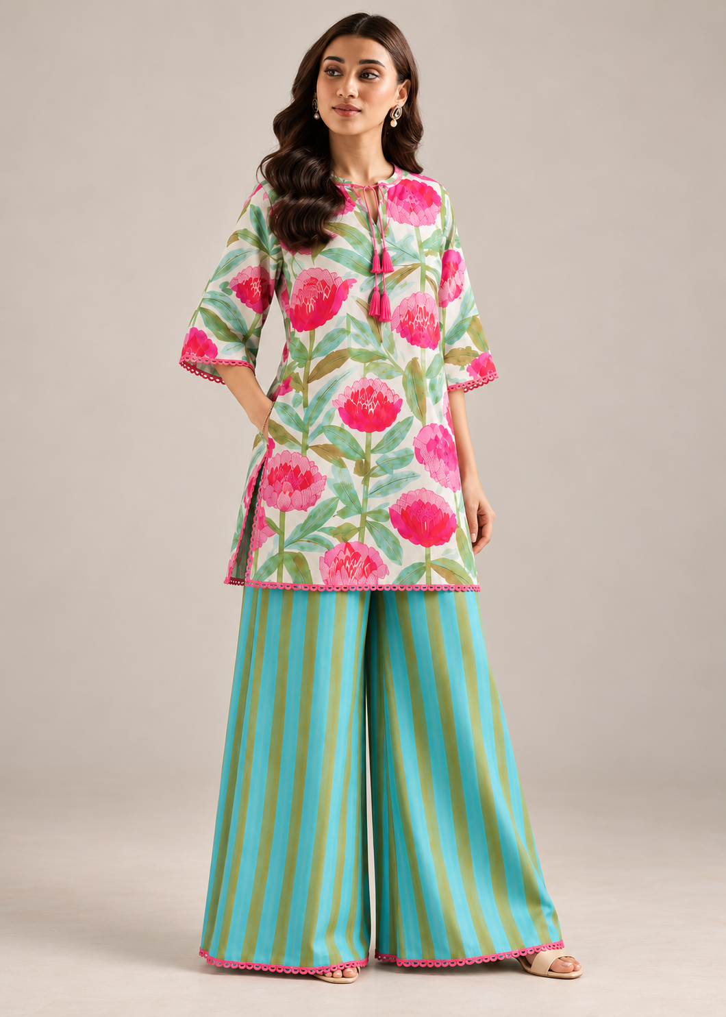Peony Mint Phoolwari Palazzo Co-ord Set