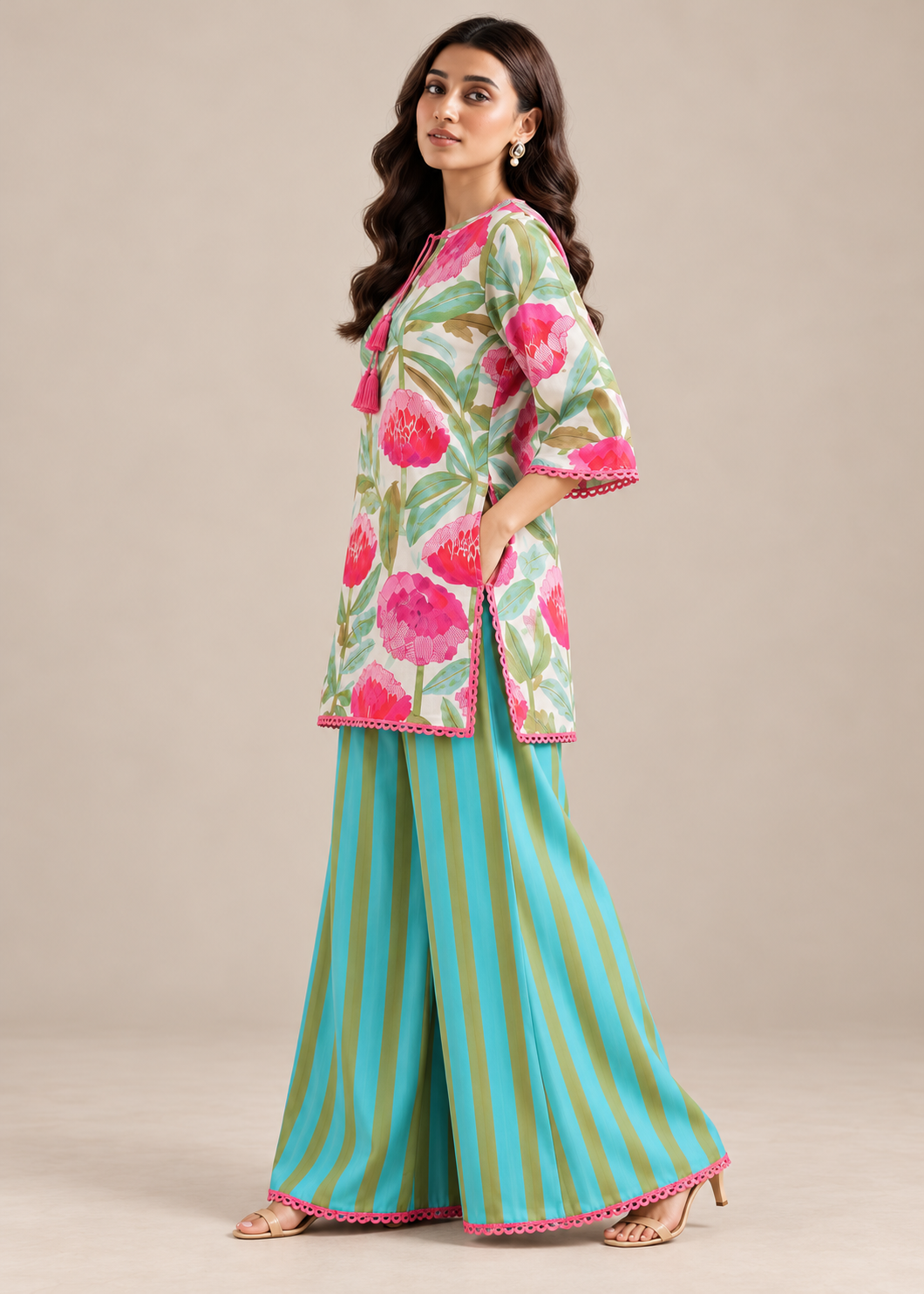 Peony Mint Phoolwari Palazzo Co-ord Set