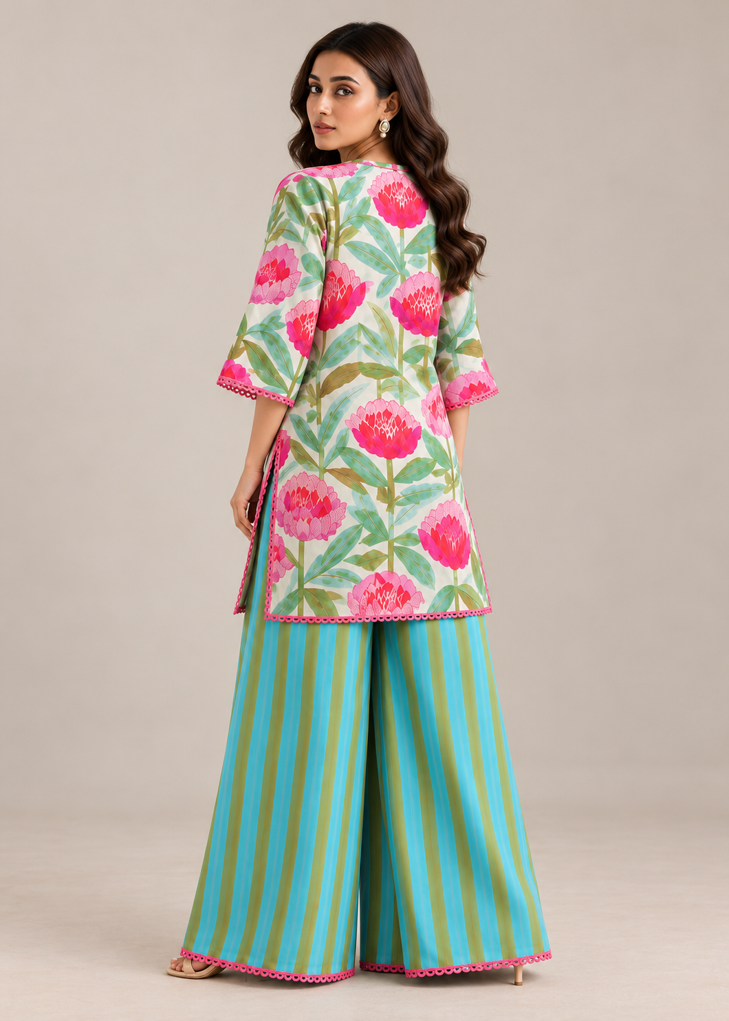 Peony Mint Phoolwari Palazzo Co-ord Set