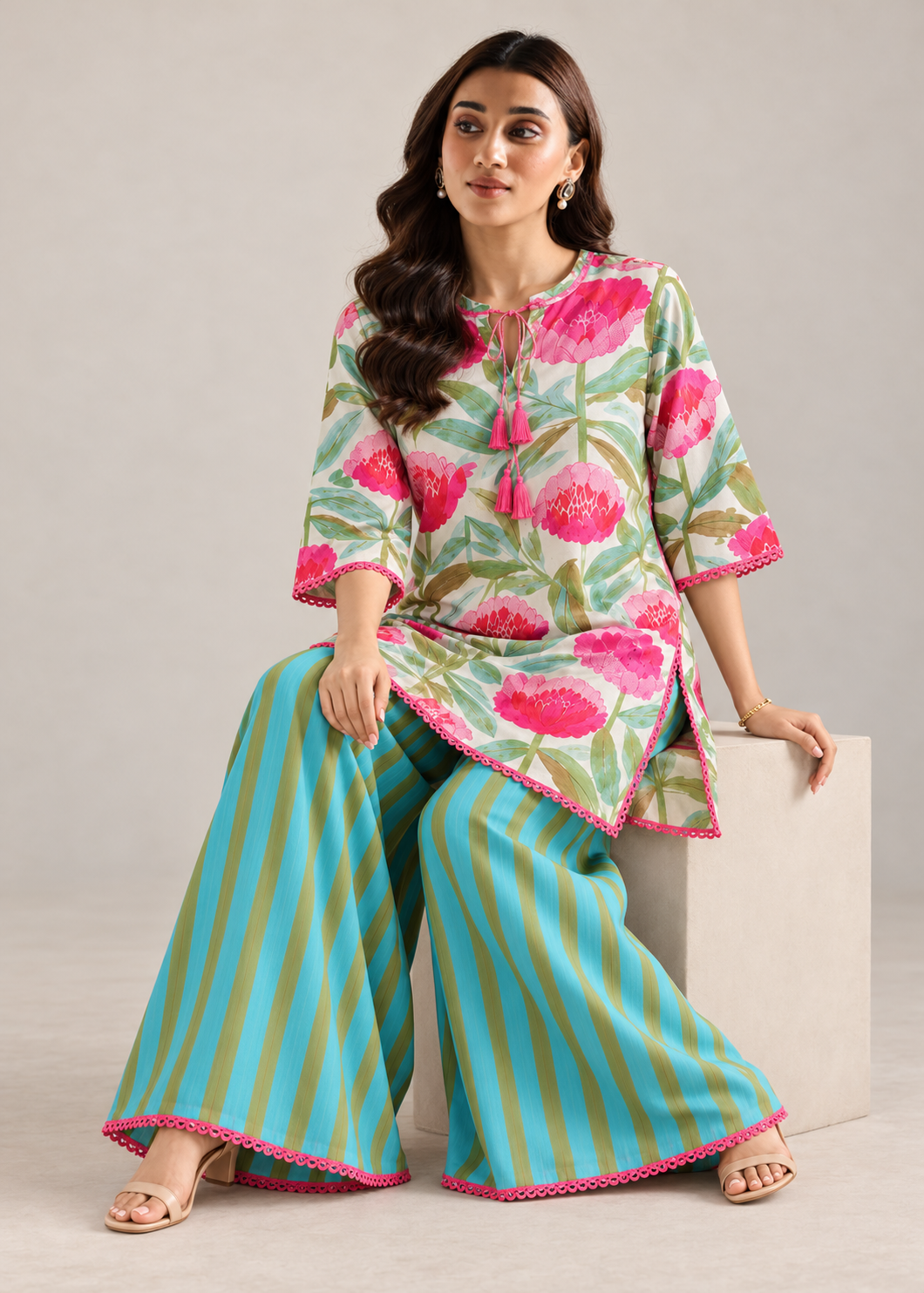 Peony Mint Phoolwari Palazzo Co-ord Set