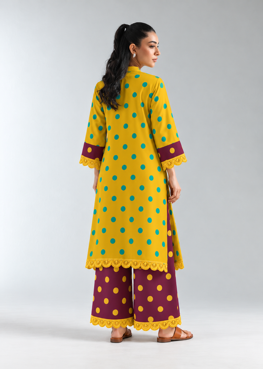 Mustard Wine Bindu Polka Palazzo Co-ord Set