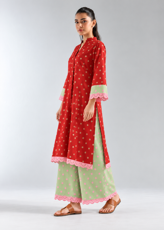 Cherry Sage Bindu Polka Palazzo Co-ord Set