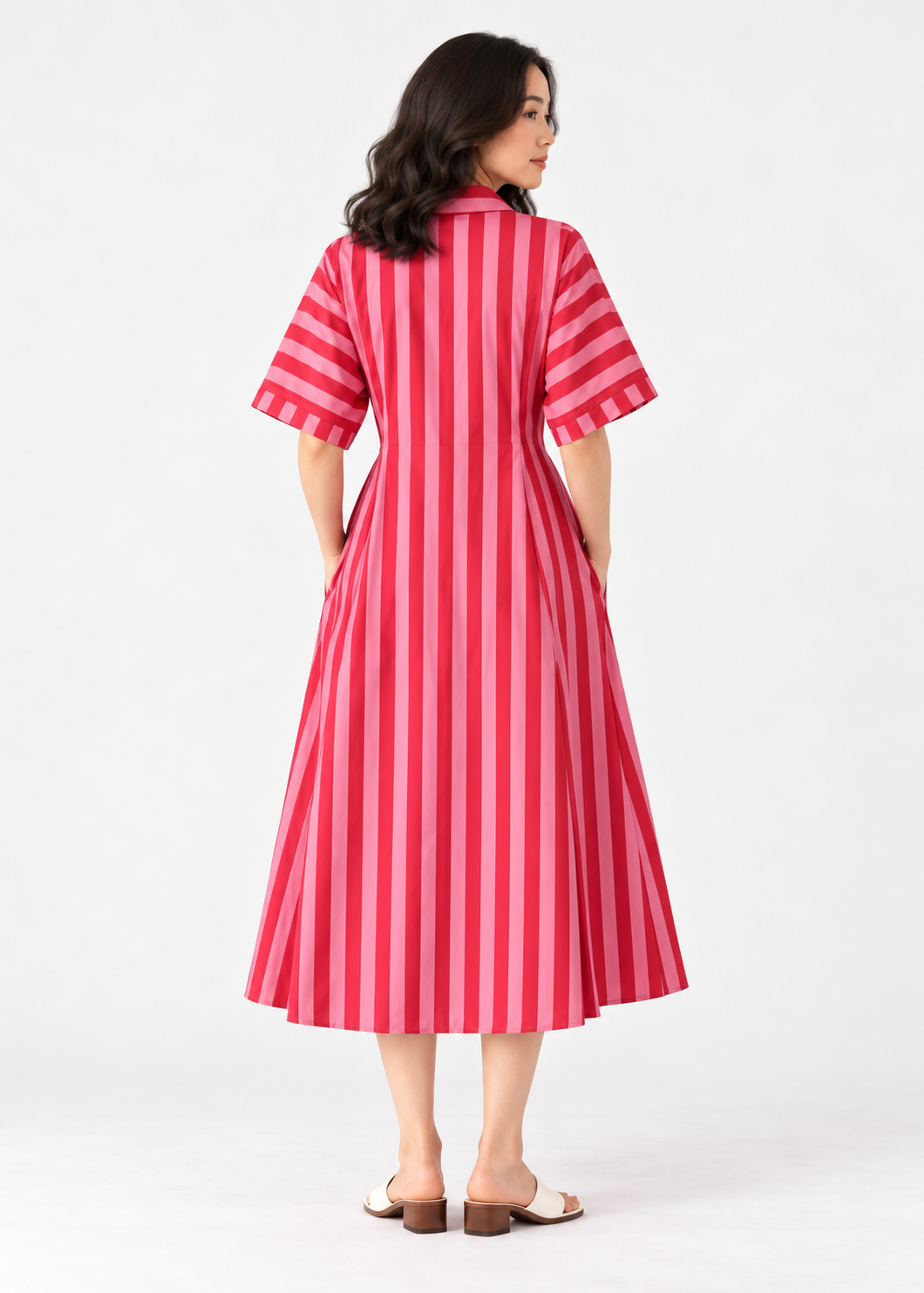 Cherry Striped Cotton Shirt Dress