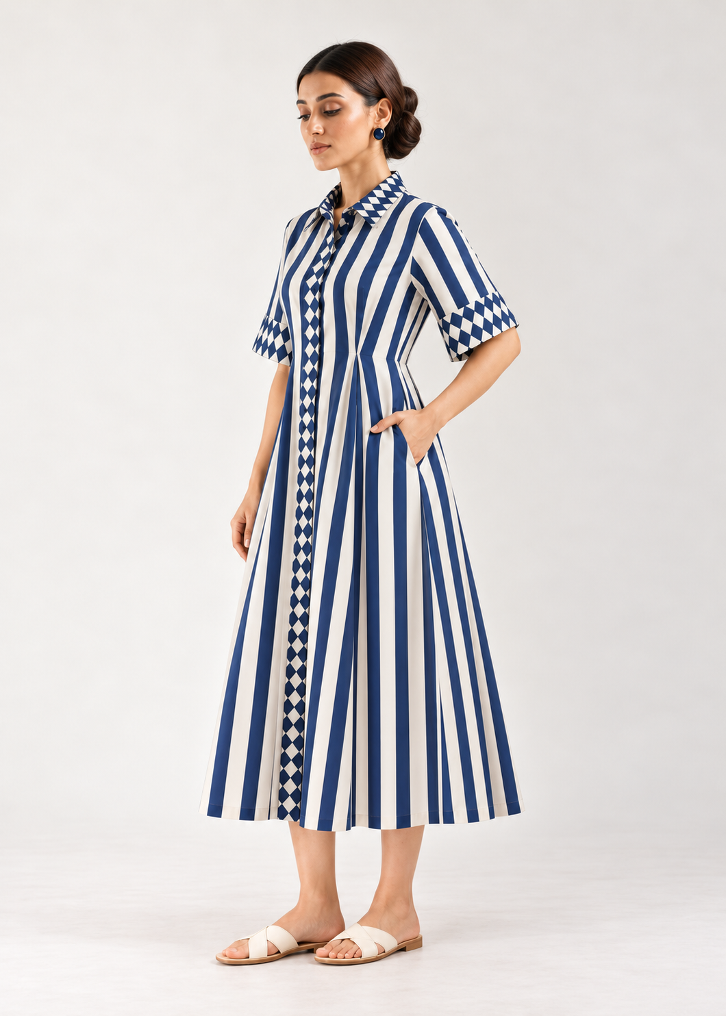 Harlequin Striped Cotton Shirt Dress