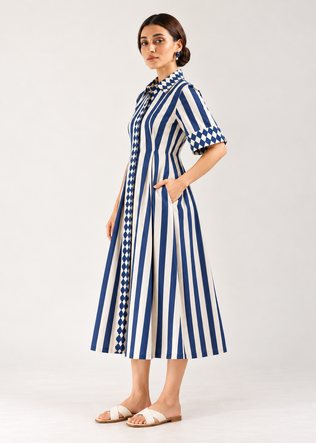Harlequin Striped Cotton Shirt Dress