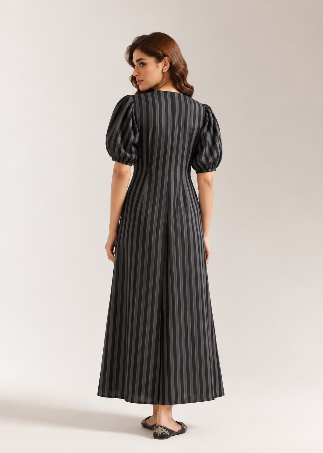 Midnight Striped Cotton Midi Dress
