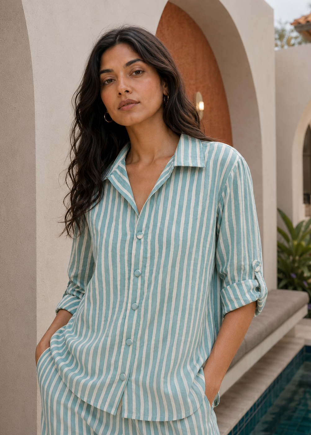 Pool Blue Striped Co-ord Set