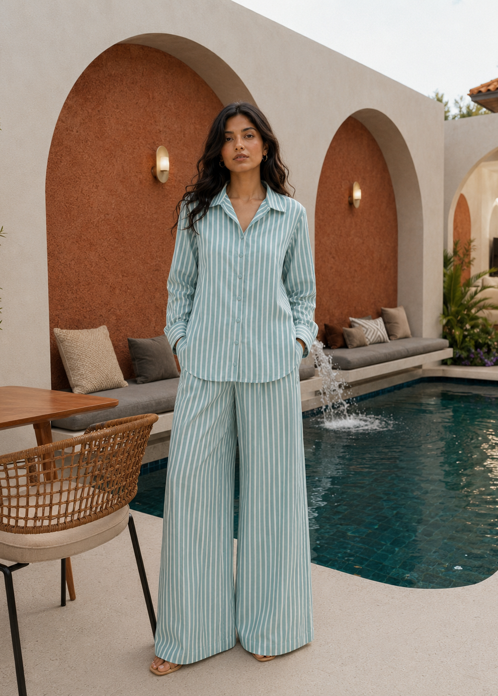 Pool Blue Striped Co-ord Set