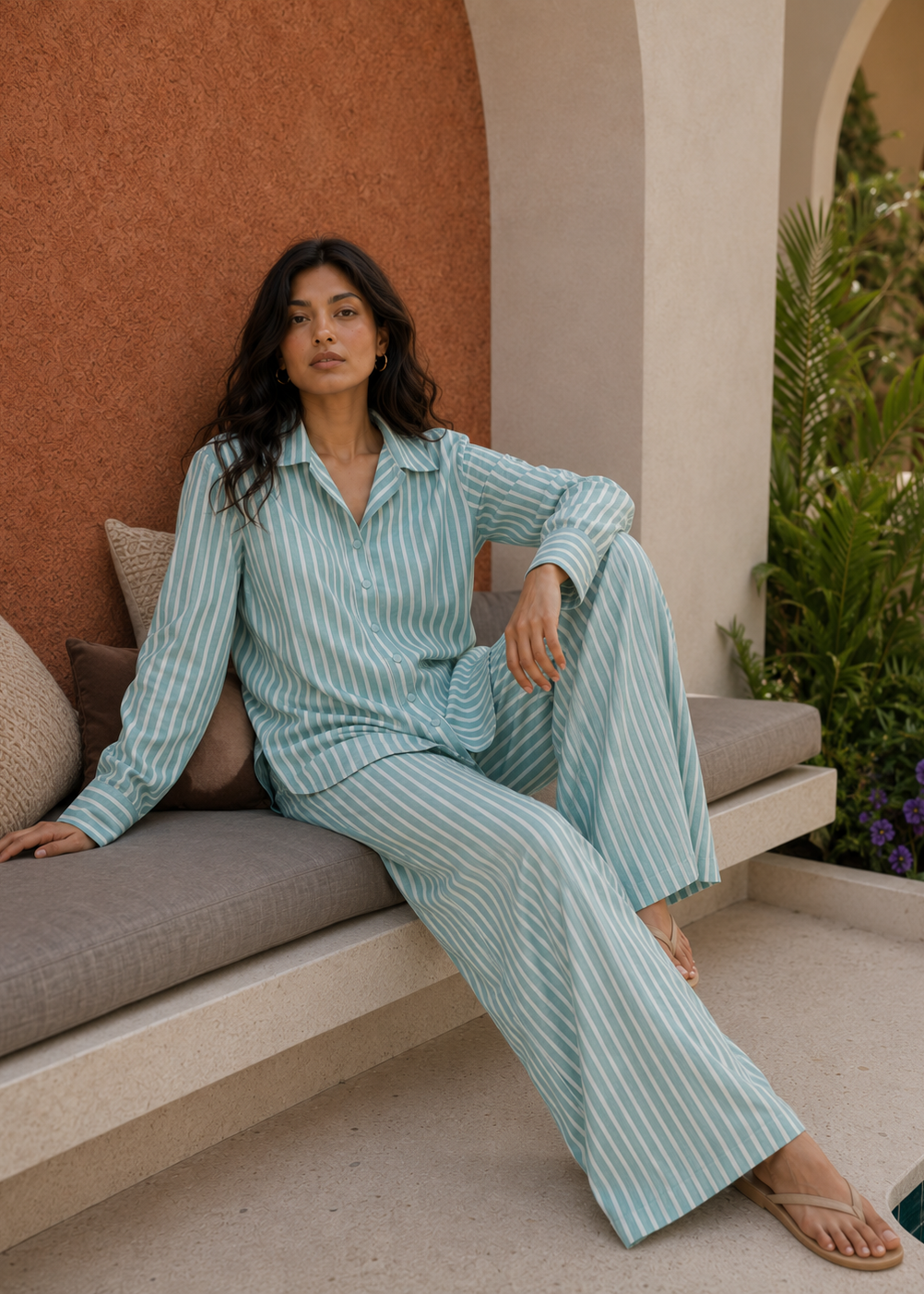 Pool Blue Striped Co-ord Set