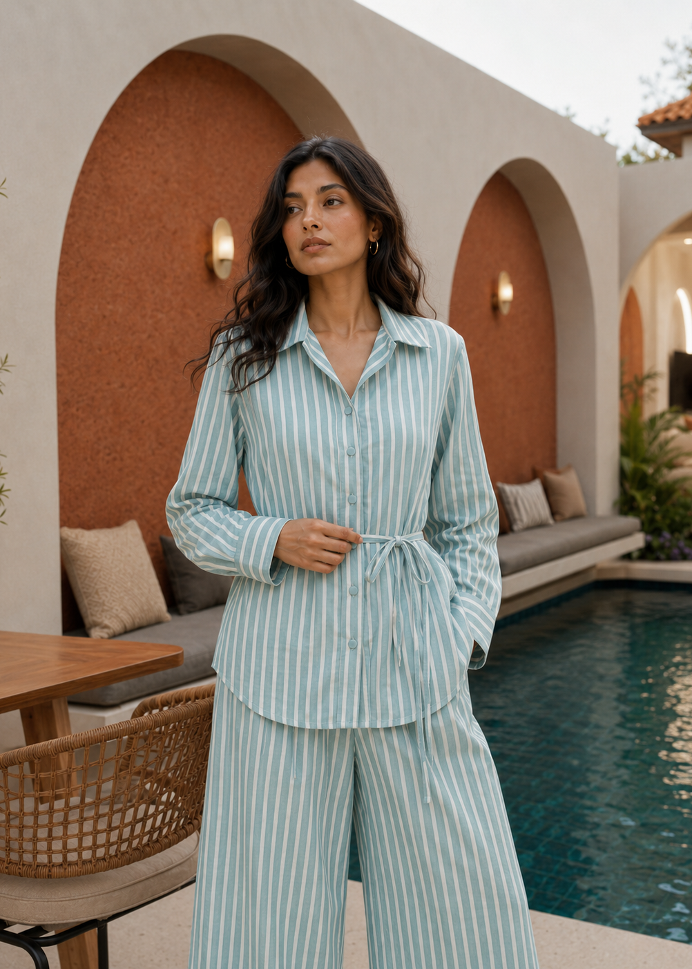 Pool Blue Striped Co-ord Set