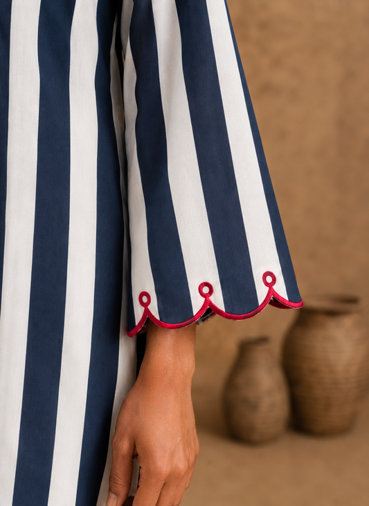 Neelika Navy Stripe Embroidered Cotton Co-ord Set