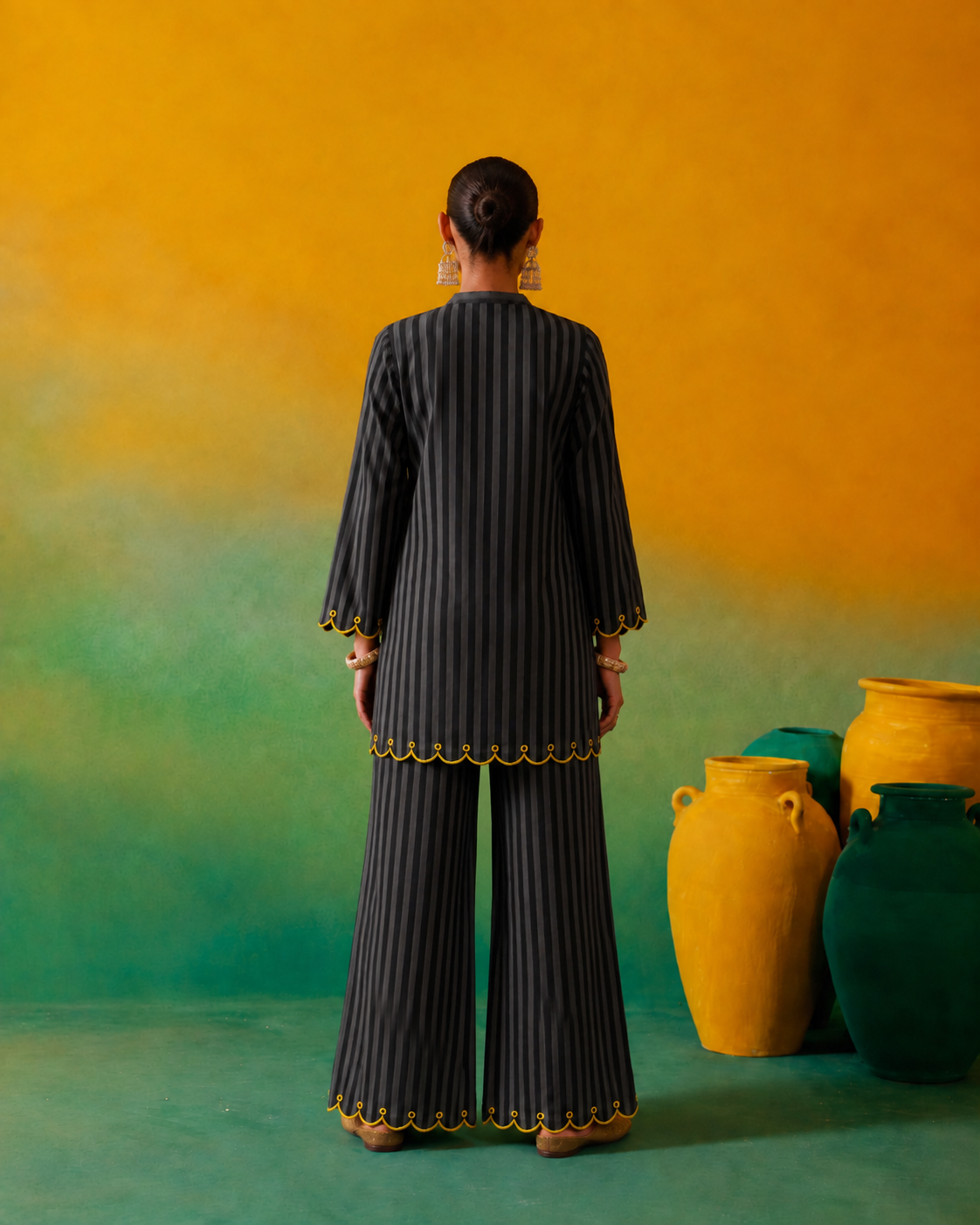 Kashvi Charcoal Stripe Embroidered Cotton Co-ord Set