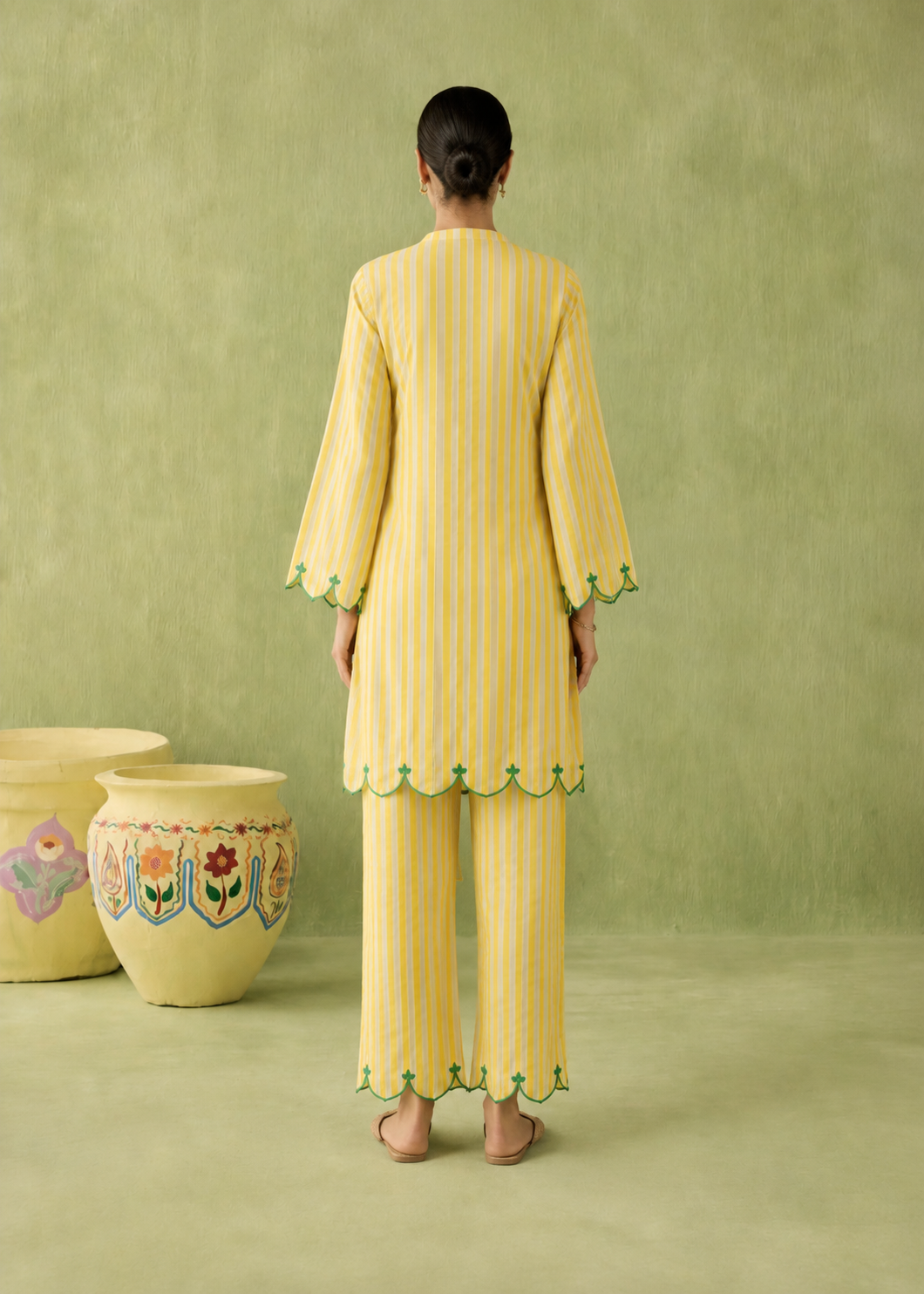 Basanti Sunshine Yellow Stripe Embroidered Cotton Co-ord Set