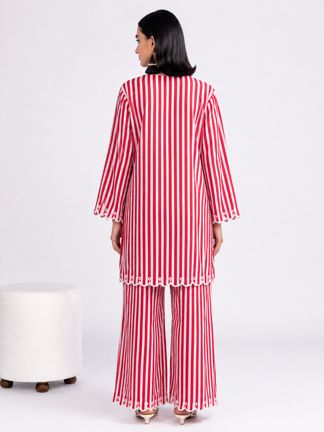 Ruhani Scarlet Stripe Embroidered Cotton Co-ord Set