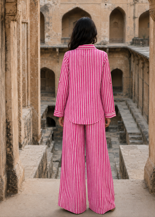 Raspberry Rose Pink Stripe Coord Set