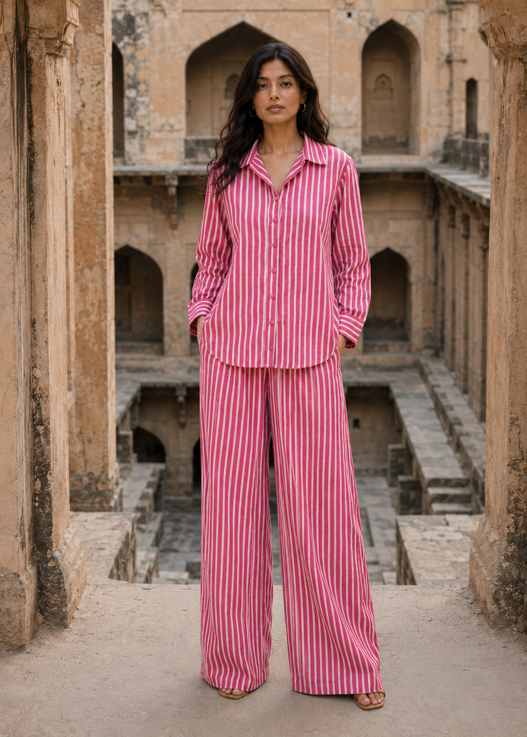 Raspberry Rose Pink Stripe Coord Set