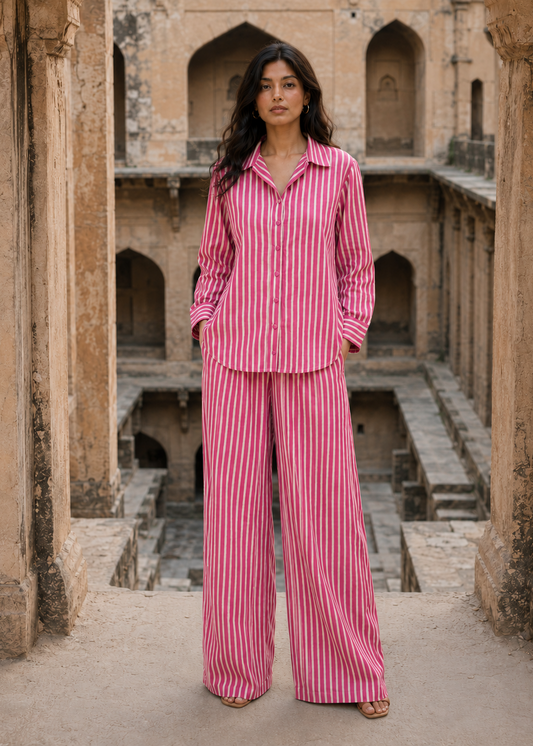 Raspberry Rose Pink Stripe Coord Set