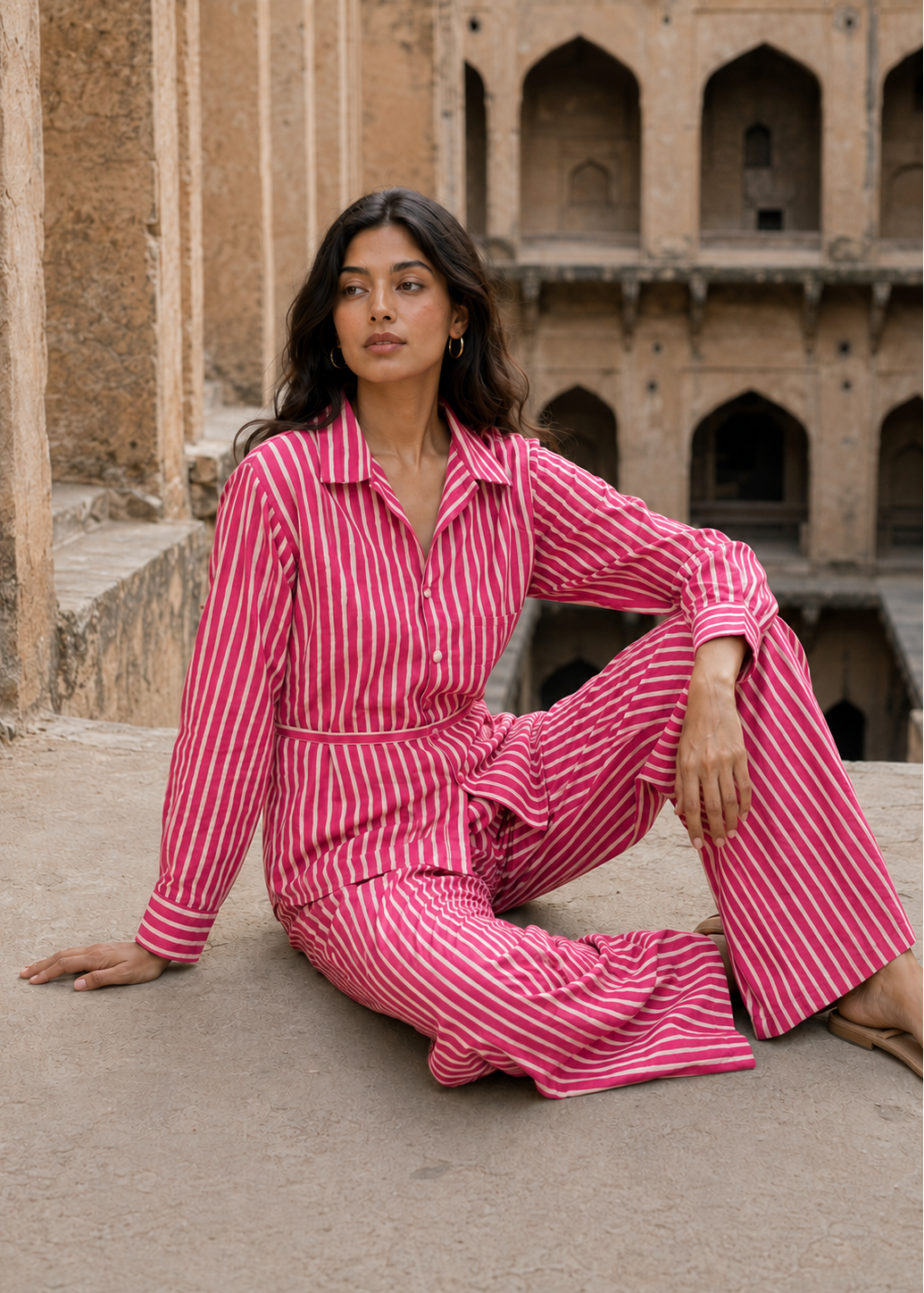 Raspberry Rose Pink Stripe Coord Set