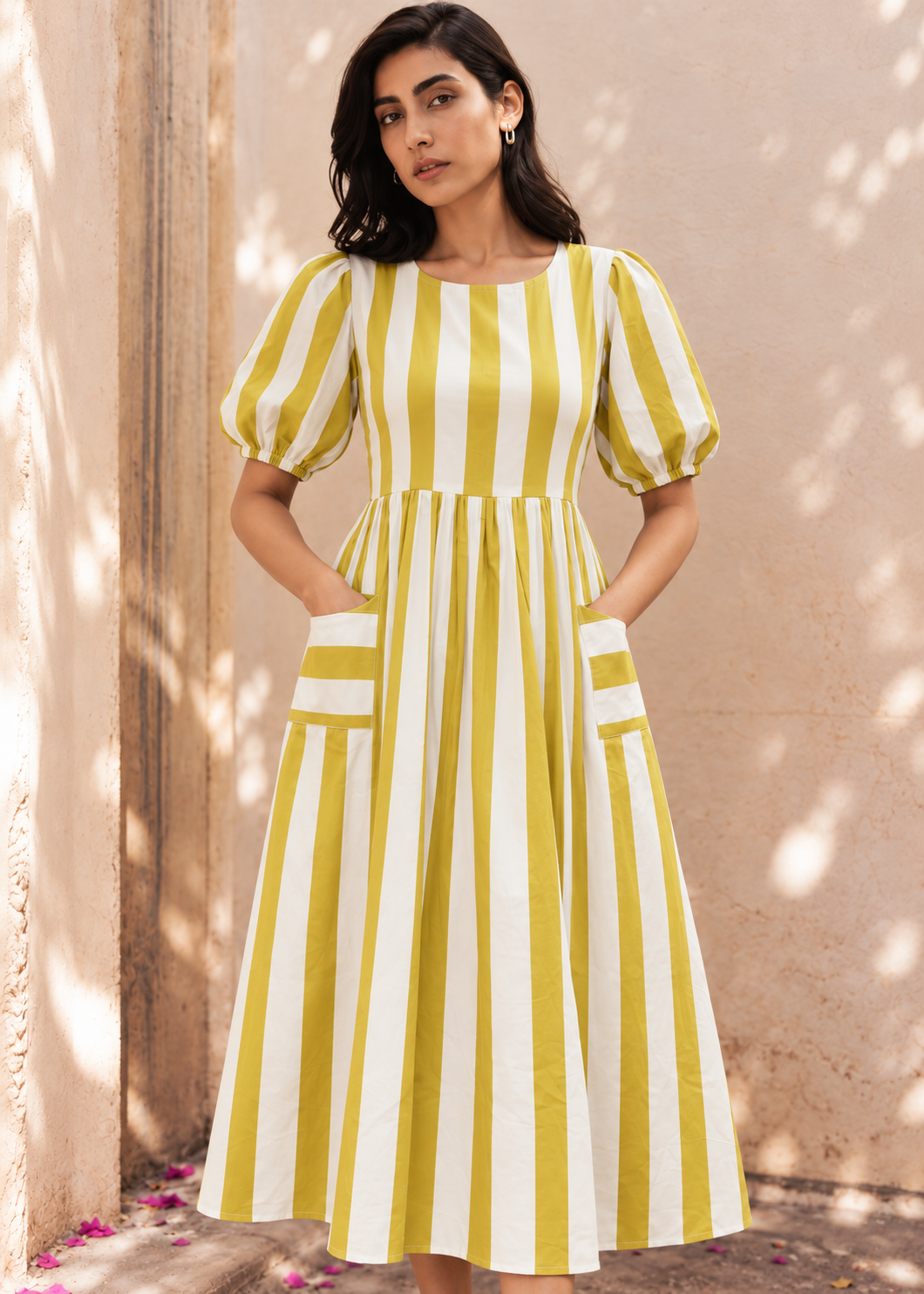 Marigold Striped Cotton Midi Dress