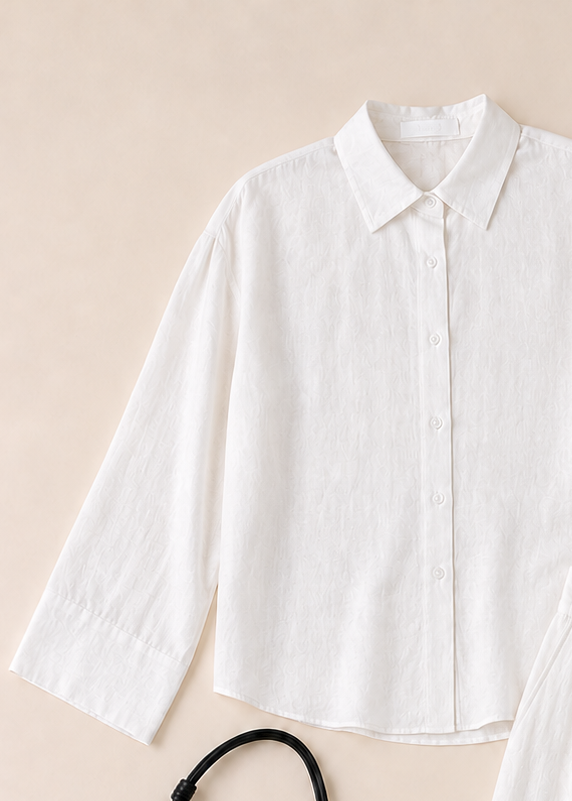 White Linen-Blend Wide Shirt