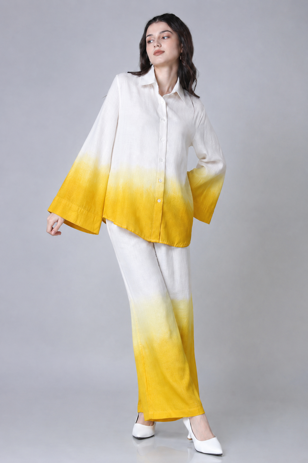 Yellow Ombre Linen-Blend Co-ord Set