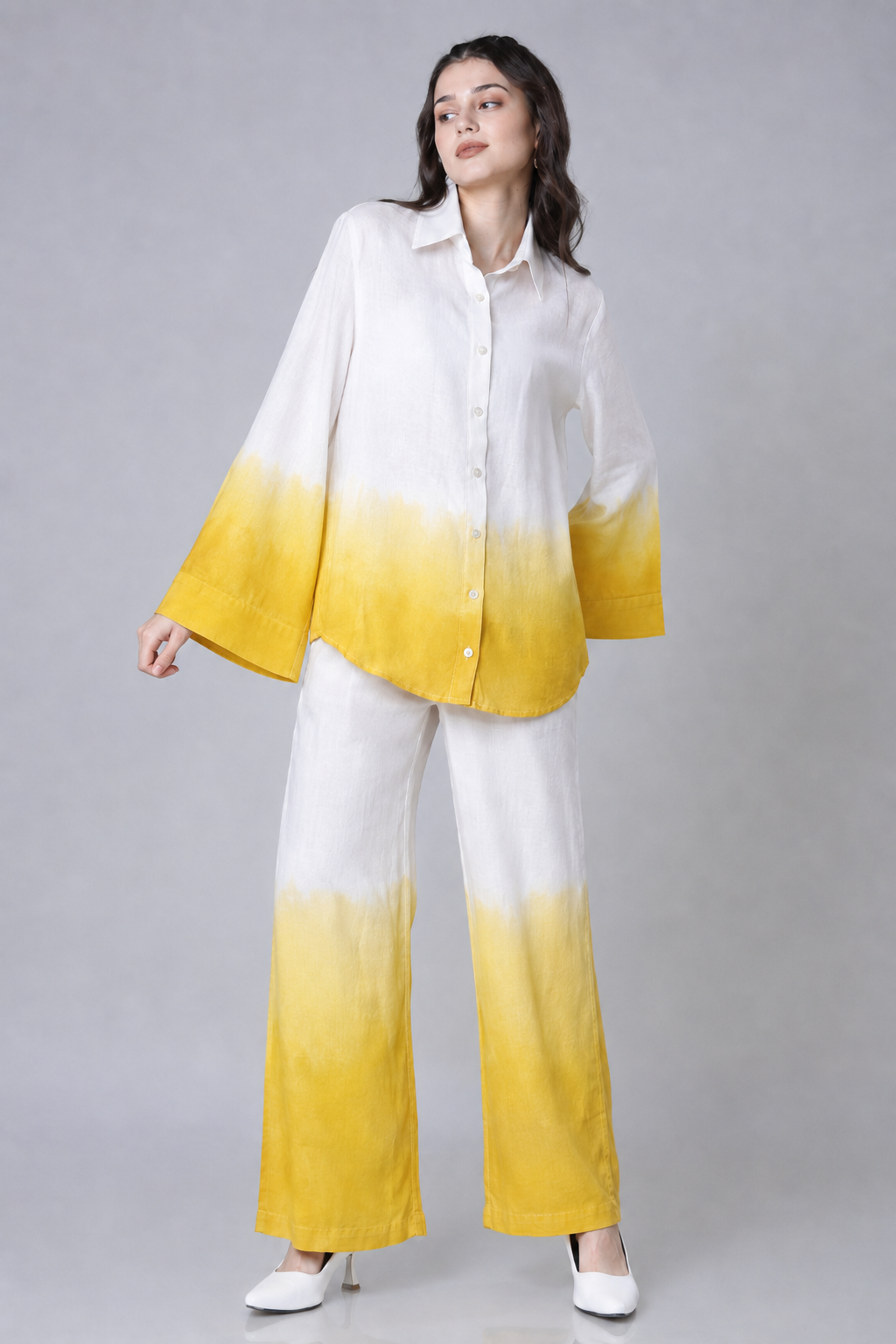 Yellow Ombre Linen-Blend Co-ord Set