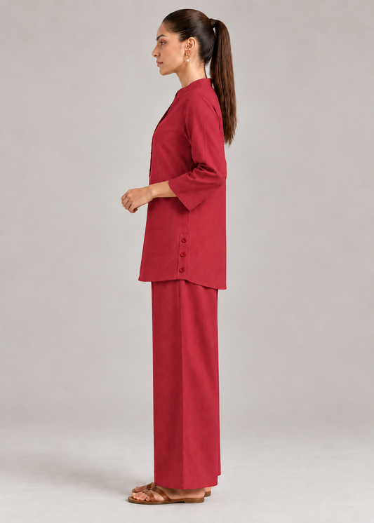 Chinese Red Drift Cotton Flex Wide-Leg Co-ord Set side view