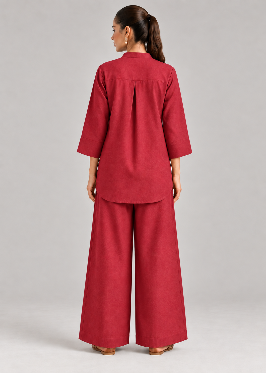 Chinese Red Drift Cotton Flex Wide-Leg Co-ord Set back view
