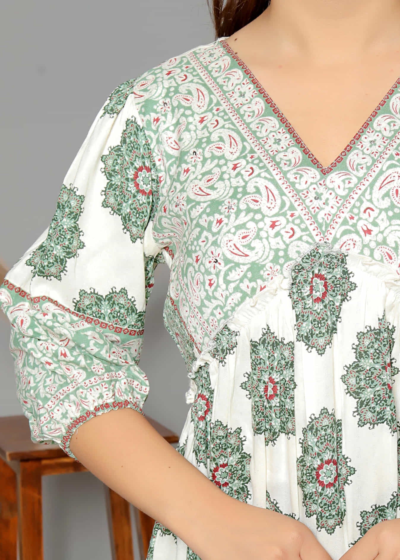 Sage Paisley Printed Tiered Mini Dress