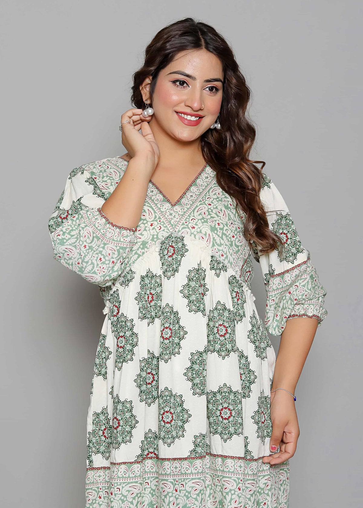 Sage Paisley Printed Tiered Mini Dress