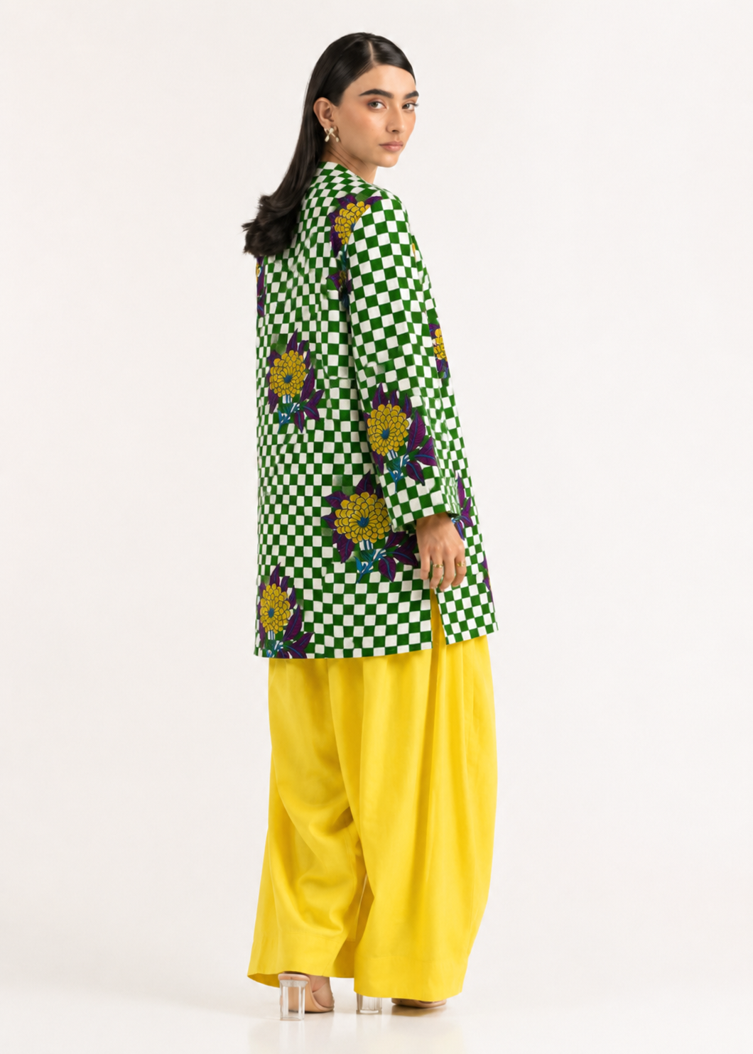 Floral Gingham Green Pure Cotton Farshi Salwar Co-Ord Set