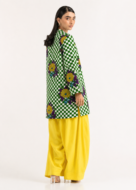Floral Gingham Green Pure Cotton Farshi Salwar Co-Ord Set