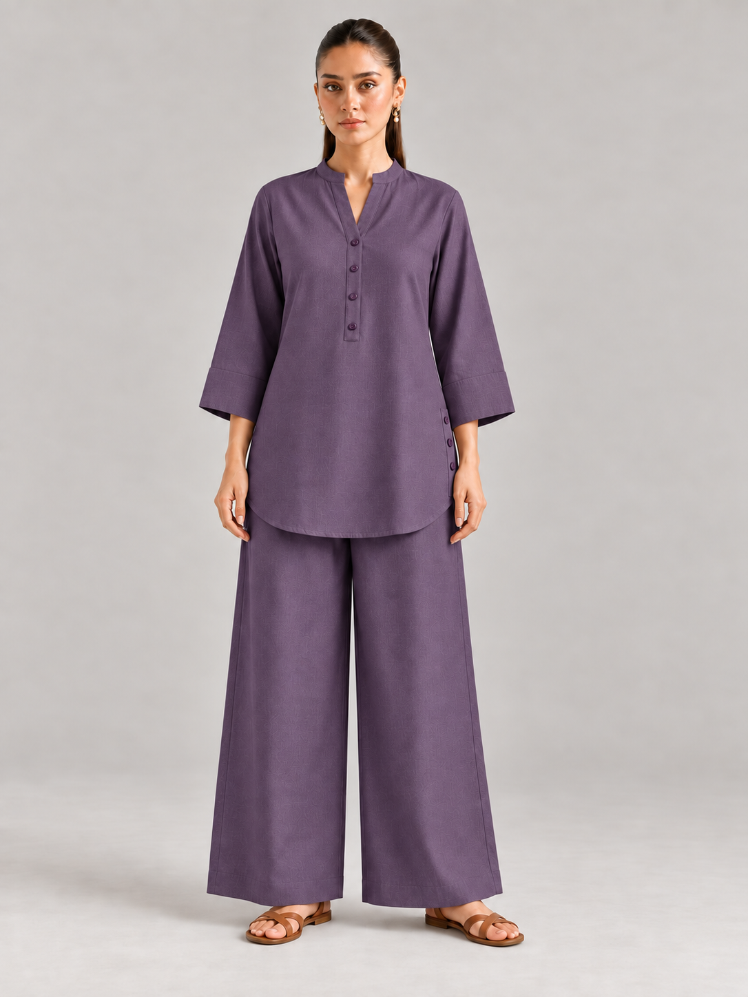 Loganberry Drift Cotton Flex Wide-Leg Co-ord Set front view