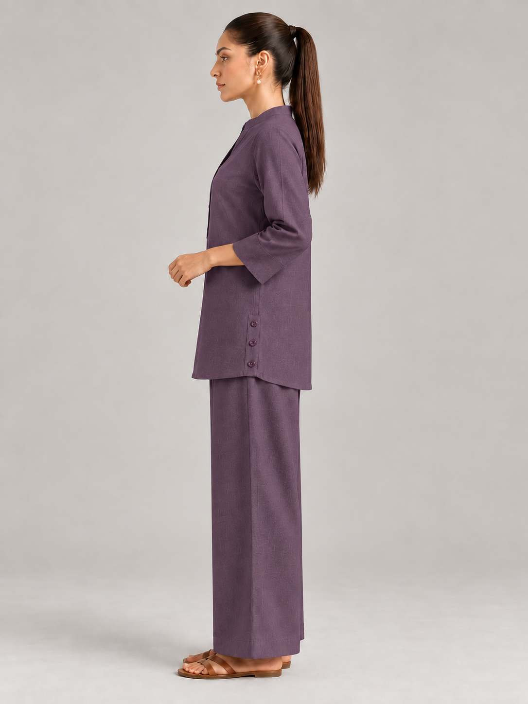Loganberry Drift Cotton Flex Wide-Leg Co-ord Set side view