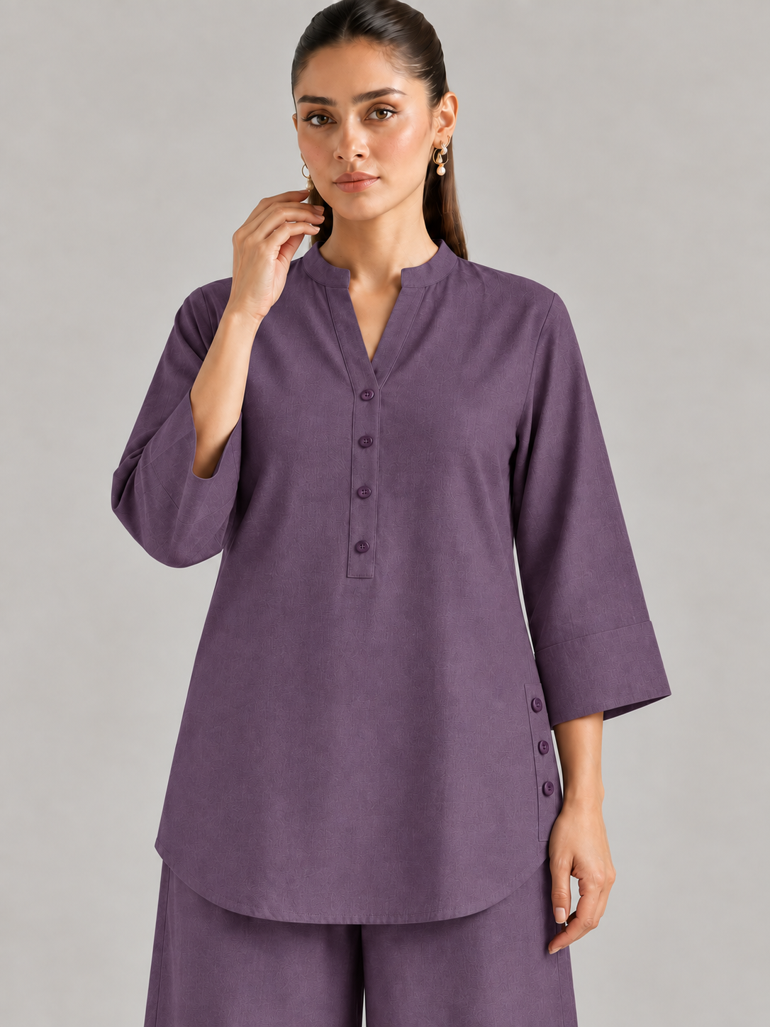 Loganberry Drift Cotton Flex Wide-Leg Co-ord Set upper detail view